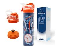 BOZ Elite | Bouteille d'Eau Isotherme, Gourde Sport Motivation Baseball (650 ml) - Deux verseurs avec Fonction de pulvérisation rafraîchissante, Durable, Anti-fuite, Sans BPA (Gourde Baseball)