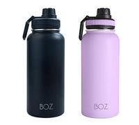 BOZ - Lot de 2 Gourdes Isothermes En Acier Inoxydable 1L, Sans BPA, Double Isolation Sous Vide | Gourdes de Camping et Randonnée Avec Couvercle Anti Germe, Bouteilles d'Eau 1 Litre (Blanc + Lavande)