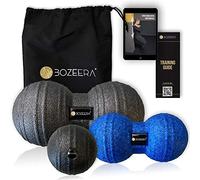 Bozeera Peanut Ball & Balle Massage Set 3 pcs - Double Balle Triggerpoint | Duoballs Peanut 8 & 12 cm + balle massage 8 cm pour dos, nuque, épaules, jambes & pieds, inclus:vidéo, poster & sac