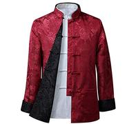 BOZEVON Costume Chinois Tang Hauts Hommes/Femmes - Les Deux côtés à Manches Longues Arts Martiaux Kung Fu Costumes Veste, 2XL/Style 03 - Hommes