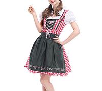 BOZEVON Femme Robe Set de Dirndl Chemisier Sexy Robe à Carreaux Manches Courtes Bavarois Oktoberfest Tablier Serveuse Wench Festival Costume