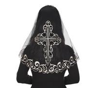 Bozidol Bandeau de Messe Catholique - Voile d'Église en Dentelle avec Broderie Croix, Accessoire de Tête Floral pour Femme