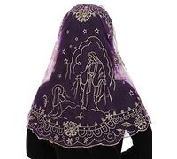 Bozidol Mantille Catholique pour Chapelle, Voile de Prière Religieuse Espagnole en Dentelle pour Église, Velos para ir a la Iglesia (Violet-Or)