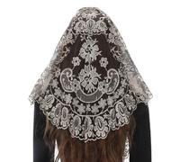 Bozidol Mantille Catholique, Voile Triangle Noir et Or avec Fleurs Brodées, Voiles de Chapelle en Dentelle pour la Messe, Couverture de Tête pour Femme