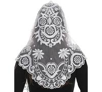 Bozidol Mantille en Dentelle Catholique, Voile de Mariée d'Église, Écharpe de Chapelle Espagnole pour Fille, Communion Chrétienne (Blanc)