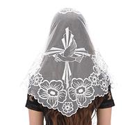 Bozidol Mantille Triangulaire pour Église, Voile de Mariage avec Broderie Croix et Camélias, Accessoires de Voile Nuptial