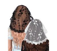 Bozidol Set de 2 Pièces, Mantille Traditionnelle en Dentelle Florale pour Chapelle, Voile Catholique pour Femme, Couverture de Tête Rondes