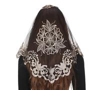 Bozidol Voile Court Triangulaire avec Bouquet, Voile de Prière et de Mariage d'Église, Écharpe en Dentelle Triangle