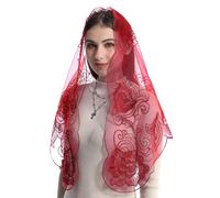 Bozidol Voile de Messe Catholique, Mantille en Dentelle pour Chapelle et Église, Couverture de Tête avec Pinces à Cheveux, Velos para ir a la Iglesia (Rouge)
