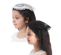 Bozidol Voile de Première Communion pour Filles, Set de 2 Pièces, Mantille Rondes en Dentelle, Couverture de Tête pour Messe Catholique (Noir+Blanc)