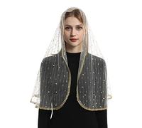 Bozidol Voile d'Église Catholique, Mantille en Forme de D, Couverture de Tête pour Messe, Voile en Dentelle de Style Espagnol pour Femme (Platine)