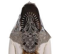 Bozidol Voile en Dentelle d'Église, Couverture de Tête pour Messe Catholique, Mantille de Chapelle Espagnole, Cadeau Chrétien pour Femme (Noir-Or)