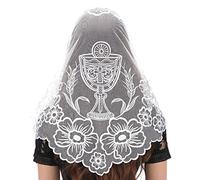 Bozidol Voile Triangulaire d'Église - Voile Vintage Brodé de Croix et Calice pour Femme