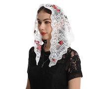 Bozidol Voiles Catholiques pour Femme avec Clip: Mantille en Dentelle Brodée de Roses, Voile de Chapelle pour Messe Latine (Triangle)