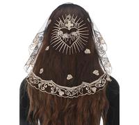 Bozidol Voiles Catholiques pour Femmes - Style Princesse avec Broderie Sacré-Cœur et Rose, Mantille en Dentelle pour Messe Latine et Chapelle