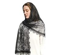 Bozidol Voiles Rectangulaires pour Église, Voile en Dentelle Florale Espagnole Noire, Écharpe de Chapelle, Mantille Wrap Shawl, Couverture de Tête pour Messe Latine