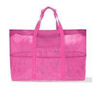 Boziee Grand sac de plage XXL en maille filet pour femme - Sac de voyage avec fermeture éclair - Pour la plage, les voyages, le shopping, les pique-niques (Rose)