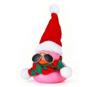 BOZILY Canards de Noël en caoutchouc avec chapeaux et écharpes roses - Décoration de tableau de bord pour voiture, maison, bureau - Silicone avec lunettes de soleil et accessoires