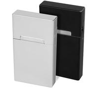 BOZILY Lot de 2 étuis à cigarettes en aluminium léger pour tout le paquet de cigarettes de 10 cm, 20 pièces pour homme et femme (argent et noir)