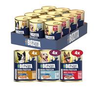 BOZITA Mélange de paté pour Chien - Boeuf, Canard, Dinde et Sanglier avec postbiotiques - 12 x 400 g - Nourriture pour Chien Duo et Simple - Nourriture Humide complète sans céréales - Multipack