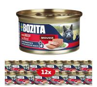 Bozita Mousse de bœuf - 12 x 85 g de Nourriture Humide pour Chats en Mousse Fine avec bœuf - Formule sans céréales, sans Sucre ajouté - avec postbiotiques pour Soutenir Une Flore intestinale Saine