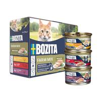BOZITA Mousse Farm Mix 12 x 85 g - Nourriture Humide pour Chats Gourmet en Petites doses - avec postbiotiques pour Soutenir Une Flore intestinale Saine avec Poulet, bœuf et Dinde - Aliment Complet