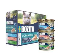 BOZITA Mousse Ocean Mix - Nourriture Humide pour Chats Gourmet en Petites doses 12 x 85 g - avec postbiotiques pour Soutenir Une Flore intestinale Saine avec Thon, Saumon et Saumon