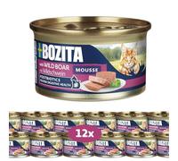Bozita Mousse Sanglier - 12 x 85 g de Nourriture Humide pour Chat en Mousse Fine avec Sanglier - Formule sans céréales, sans Sucre ajouté ni colorants - avec des postbiotiques, soutient la Flore