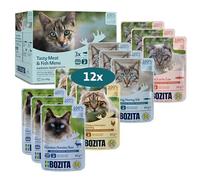 BOZITA Multibox Mélange Saumon, Hareng, Beaucoup de Poulet, Renne - canapés en Sauce 12 x 85 g sachets portions - Nourriture Humide sans céréales pour Chats Adultes