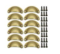 BOZONLI 12 × Poignée de Coquille Vintage pour Tiroir Armoire Meuble Cuisine, Alliage Fer-nickel Demi Lune Bouton de Meuble Bouton de Porte de Placard 8,1 cm x 3,5 cm Bronze Jaune