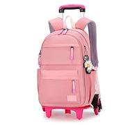 BOZONLI Sac a Dos Roulette Fille Cartable Scolaire à roulettes Enfant Sac à Dos Roulette Garçon Primaire Voyage Enfant, Rose