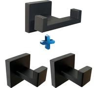 BOZWELL 1 crochet double pour serviette + 2 crochets porte-serviettes pour salle de bain, support mural noir mat, lot de 3 crochets carrés modernes pour manteau et peignoir, crochet de porte robuste
