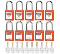 BOZZYS Verrous de verrouillage, cadenas Loto à clés identiques, anse en acier de 38 mm, corps en plastique (BD-G07KA-10PCS-Orange, clés identiques-1 clé par serrure)
