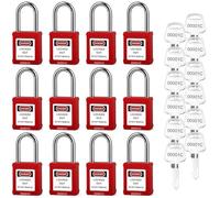 BOZZYS Verrous de verrouillage, cadenas Loto à clés identiques, anse en acier de 38 mm, corps en plastique (BD-GT01KA-12PCS-Rouge, clés identiques-1 clé par serrure)