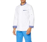 BP 1593-435-21-S Veste de cuisinier pour homme, manches longues avec manchettes et col montant contrasté, mélange de tissu 180,00 g/m², blanc, taille S