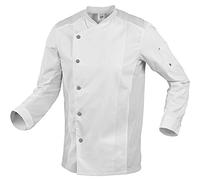 BP 1595-485-21-3XL Veste de cuisinier pour homme, manches longues, empiècements piqués et système de levage, 215 g/m², blanc, 3XL