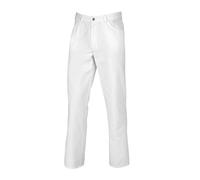 BP 1643-686-21-Ms Pantalon unisexe style jean avec élastique réglable à l'arrière, 230,00 g/m² Mélange de tissu avec stretch, blanc, Ms