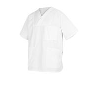 BP 1653-015-21-Mn, Tunique unisexe à enfiler, manches 1/2, col en V avec chevauchement et 1 bouton pression 215,00 g/m², mélange de tissu blanc, Mn