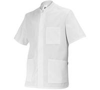 BP 1657-400-21-Sn Veste unisexe à manches 1/2 avec col montant et bouton pression dissimulé, mélange de tissus 215 g/m², blanc