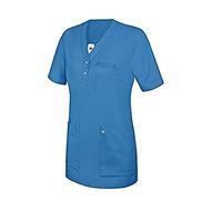 BP 1740-435-116-M Tunique pour femme, manches 1/2, col en V avec fine bande à bouton-pression, mélange de tissu 180 g/m², bleu azur, taille M