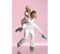 BP1653-400-21-Ln Enveloppe de mascara unisexe, col en V avec chevauchement et 1 bouton pression 215,00 g/m2, mélange de tissu, blanc