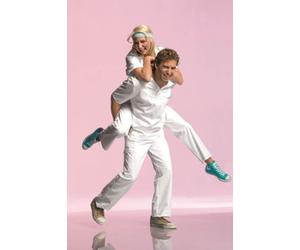 BP1653-400-21-Ln Enveloppe de mascara unisexe, col en V avec chevauchement et 1 bouton pression 215,00 g/m2, mélange de tissu, blanc