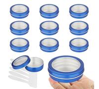 BPackGo Lot de 10 pots 100ml - bocaux en aluminium ronde bleu avec fenêtre couvercle pas-de-vis - boite aluminium cosmétique pour bougies, DIY, rangement, voyage - D83mm x H26mm