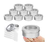 BPackGo Lot de 10 pots 150ml - bocaux en aluminium ronde argentée avec fenêtre couvercle pas-de-vis - boite aluminium cosmétique pour bougies, DIY, rangement, voyage - D83mm x H37mm