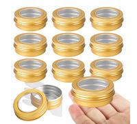 BPackGo Lot de 10 pots 30ml - bocaux en aluminium ronde or avec fenêtre couvercle pas-de-vis - boite aluminium cosmétique pour bougies, DIY, rangement, voyage - D50mm x H22mm