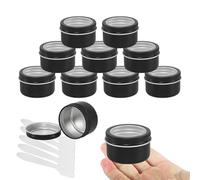 BPackGo Lot de 10 pots 50ml - bocaux en aluminium ronde noir avec fenêtre couvercle pas-de-vis - boite aluminium cosmétique pour bougies, DIY, rangement, voyage - D50mm x H32mm