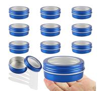 BPackGo Lot de 10 pots 60ml - bocaux en aluminium ronde bleu avec fenêtre couvercle pas-de-vis - boite aluminium cosmétique pour bougies, DIY, rangement, voyage - D68mm x H27mm