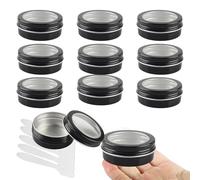 BPackGo Lot de 10 pots 60ml - bocaux en aluminium ronde noir avec fenêtre couvercle pas-de-vis - boite aluminium cosmétique pour bougies, DIY, rangement, voyage - D68mm x H27mm