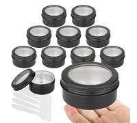 BPackGo Lot de 10 pots 80ml - bocaux en aluminium ronde noir avec fenêtre couvercle pas-de-vis - boite aluminium cosmétique pour bougies, DIY, rangement, voyage - D68mm x H35mm