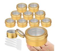 BPackGo Lot de 10 pots 80ml - bocaux en aluminium ronde or avec fenêtre couvercle pas-de-vis - boite aluminium cosmétique pour bougies, DIY, rangement, voyage - D68mm x H35mm